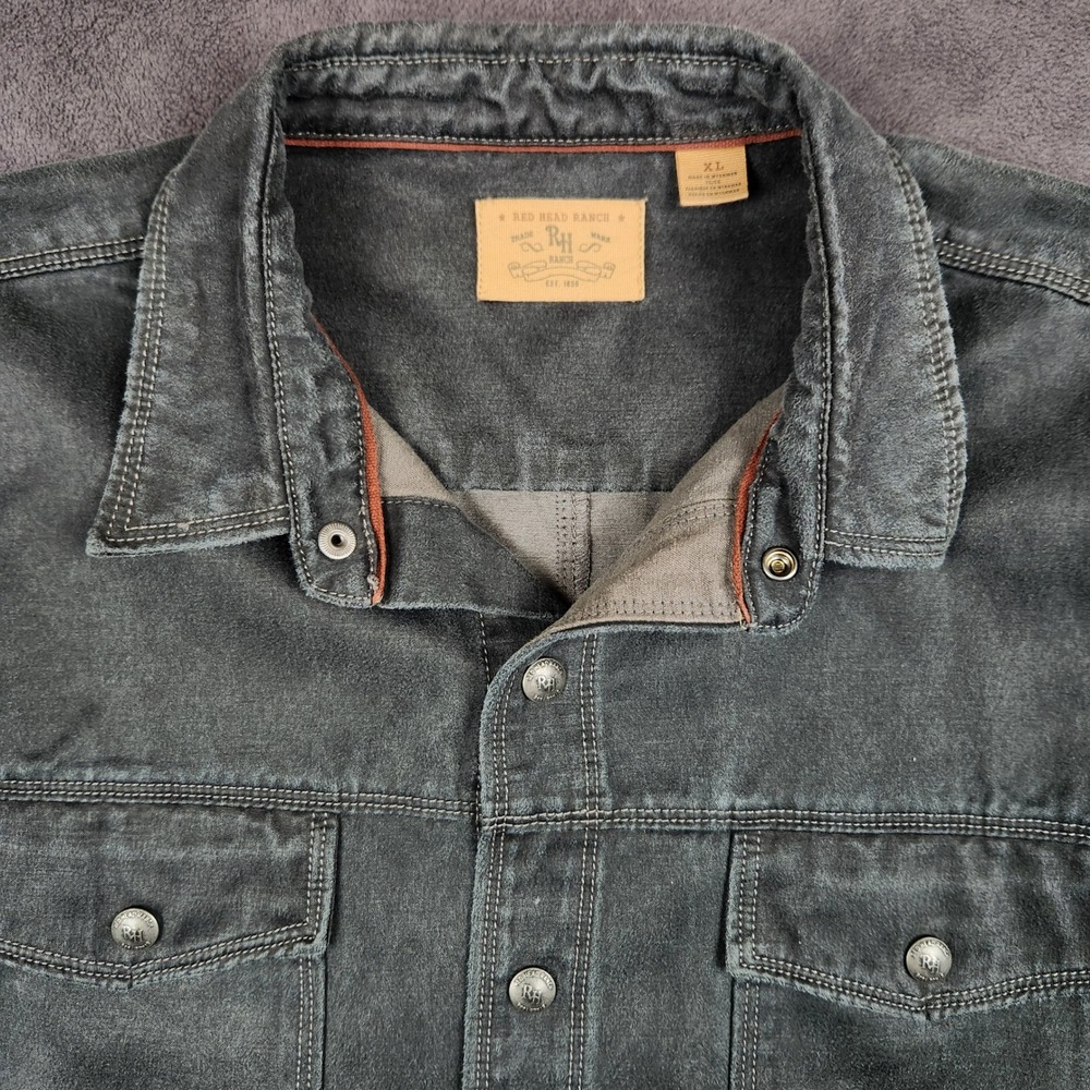 RedHead Ranch Willowbrook Suede Shirt Jacket Mens XL Black Faded Snap Front